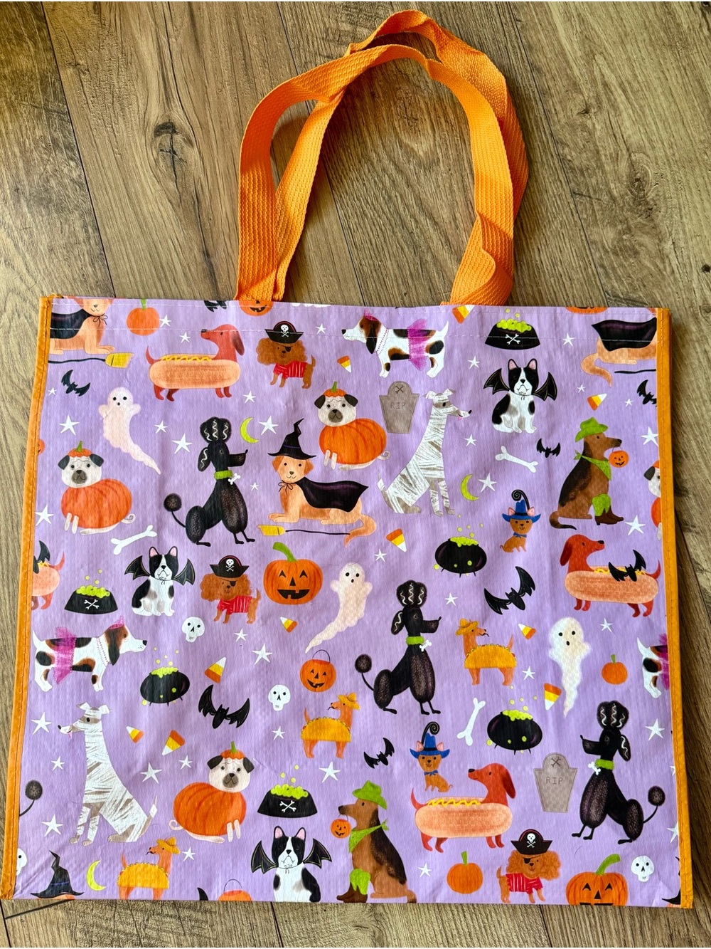 T.J.Maxx Purple Halloween Dog Print Tote with Orange Handles